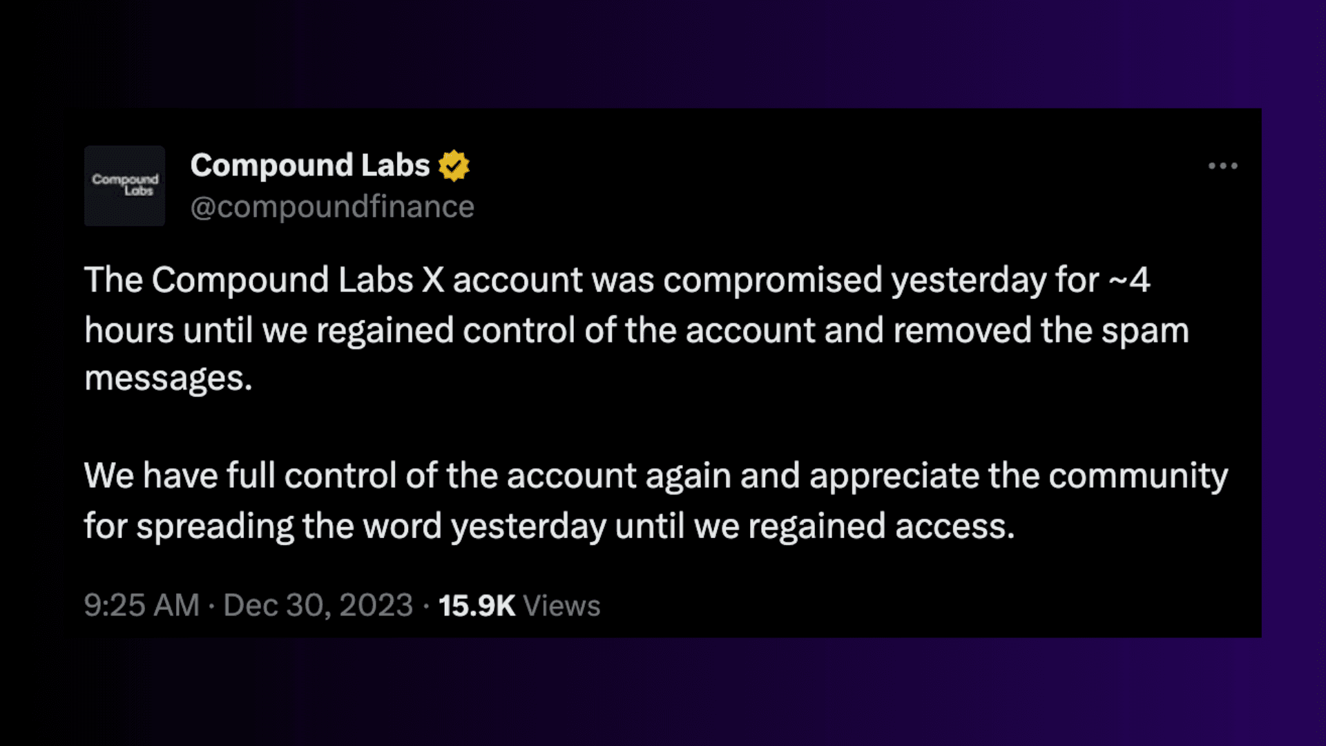Compound Finance X account compromised