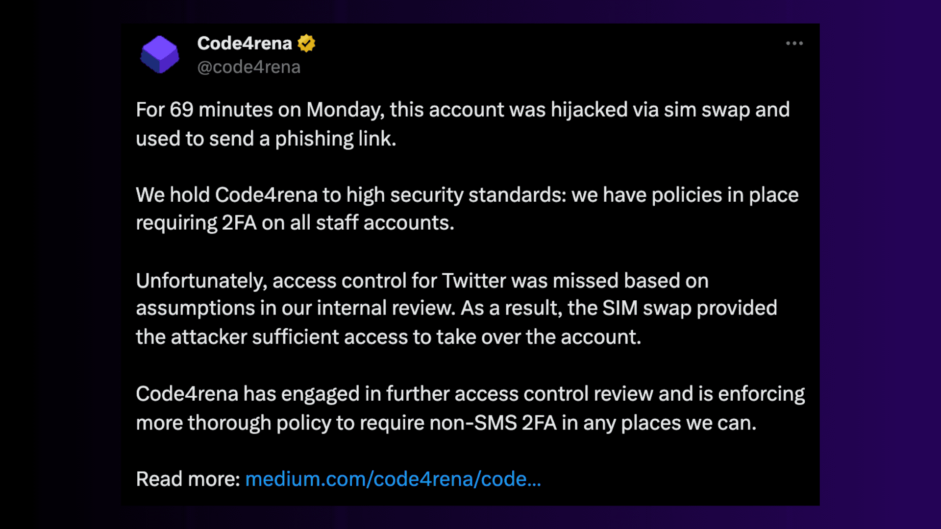 Code4rena X account compromised